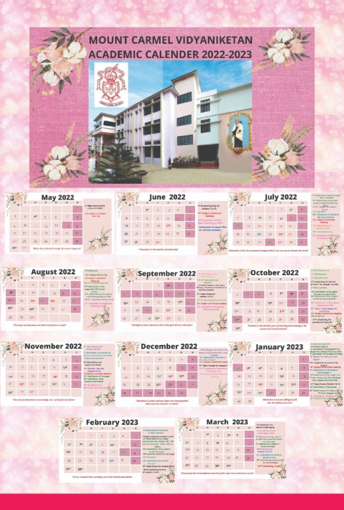 Mount Carmel Vidyaniketan Kottayam Academic-Calendar